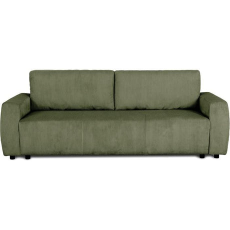 Canapé convertible - 3 places - PHARELL - Tissu Velours côtelé Kaki - Coffre - 231 x 84 x 91 cm