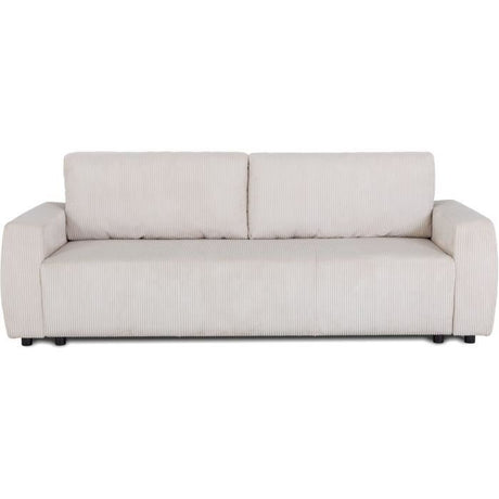 Canapé convertible - 3 places - PHARELL - Tissu Velours côtelé Beige - Coffre - 231 x 84 x 91 cm