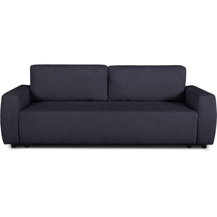 Canapé convertible - 3 places - PHARELL - Tissu Bouclette Noir - Coffre - 231 x 91 x 84 cm