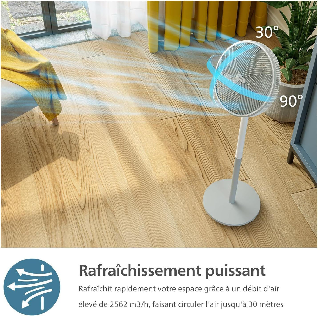 Ventilateur sur Pied - PHILIPS - CX2550/00 - Hauteur réglable 82-125 cm - Ultra silencieux - Blanc