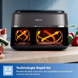 Friteuse sans huile - PHILIPS - NA351/00 - Airfryer Série 3000 double panier 9L - 8 préréglages - 2750W - Noir/Argent