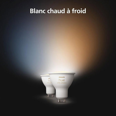 Pack de 2 ampoules LED - PHILIPS HUE - Spot GU10 - Blanc chaud a blanc froid