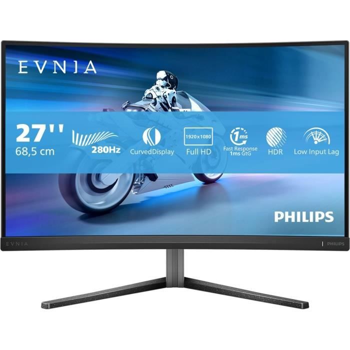 Écran PC - PHILIPS - Evnia 27M2C5200W - 27 FHD - Dalle incurvée Fast VA - 280Hz - 0,3ms - HDMI/DP - Noir