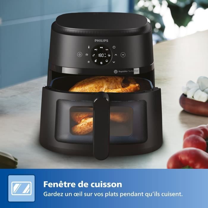 Friteuse sans huile - PHILIPS - NA230/00 - Airfryer Série 2000 6.2L - 13 modes de cuisson - fenetre de cuisson - 1500W - Noir