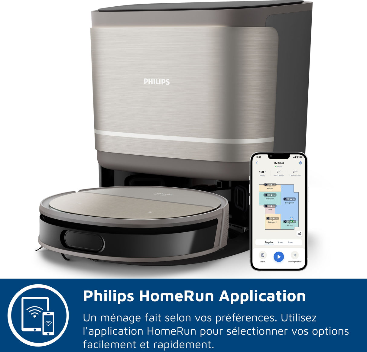 Aspirateur robot avec station tout-en-un - PHILIPS - XU9100/10 - Série 9000 - 8000 Pa - = 66 dB - Métal