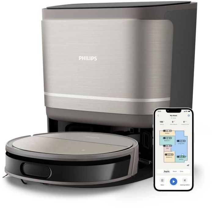 Aspirateur robot avec station tout-en-un - PHILIPS - XU9100/10 - Série 9000 - 8000 Pa - = 66 dB - Métal