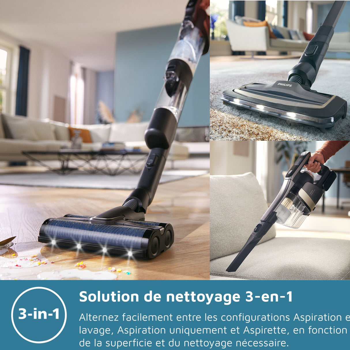 Aspirateur balai laveur 3-en-1 - PHILIPS - XW7264/11 - Série 7000 - PowerCyclone Aqua - 2500 tours/min - Noir & Jaune