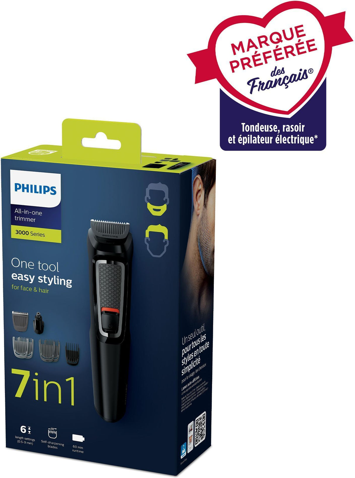 Tondeuse multi-usages - PHILIPS - MG3720/15 - 240 V - 60 min - 7 accessoires - Noir
