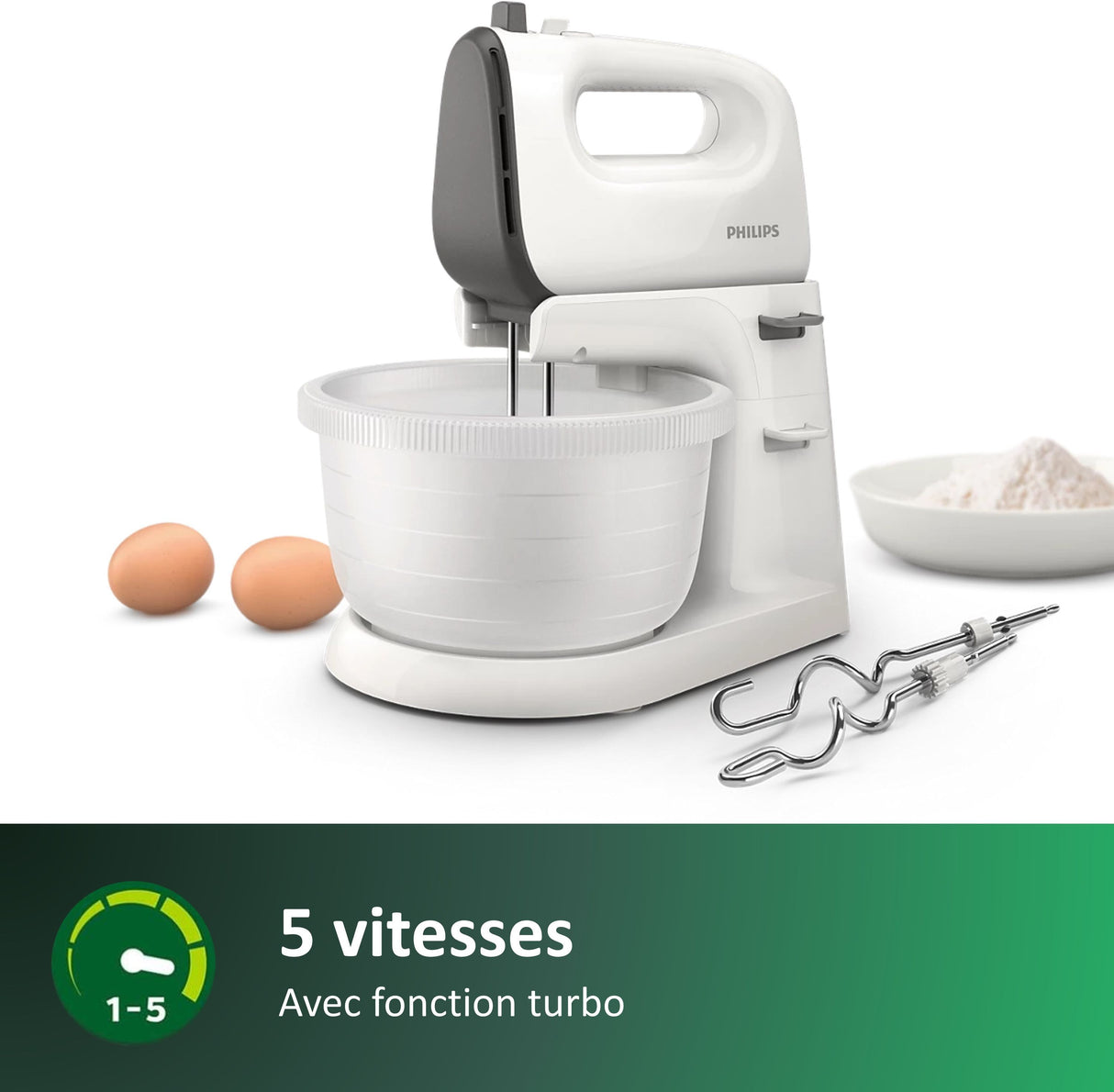 Batteur - PHILIPS - HR3745 - 450 W - 3 L - Blanc