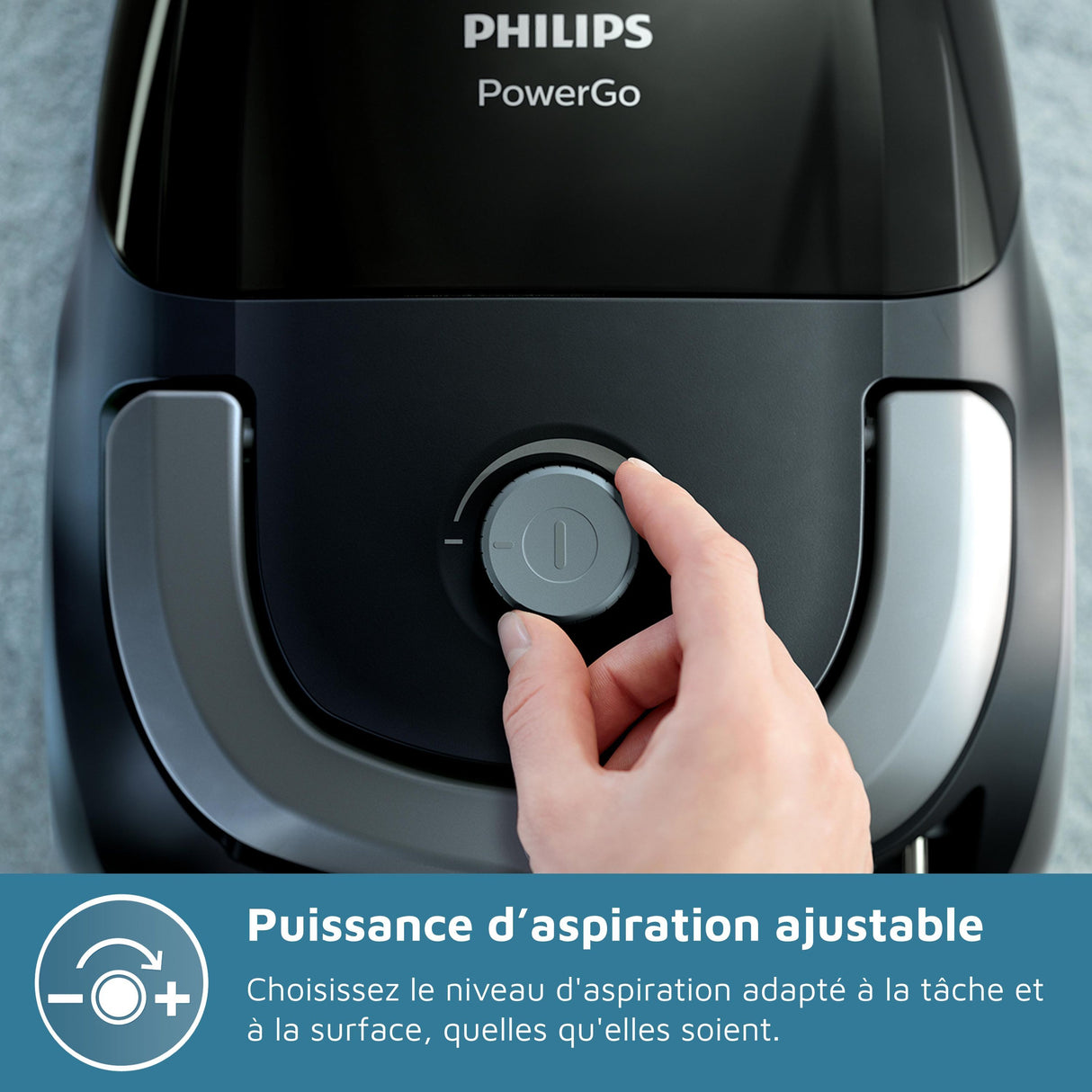 Aspirateur avec sac - PHILIPS - FC8241/09 - Série 2000 PowerGo - 750W - 77db - Noir intense