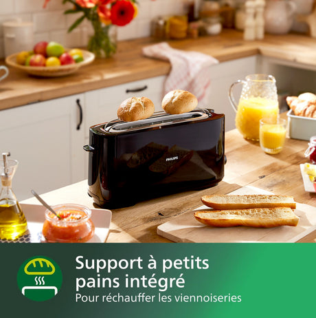 Grille-pain - PHILIPS - HD2590/90 - Collection Daily petit déjeuner - 1 fente longue - 830W - Noir