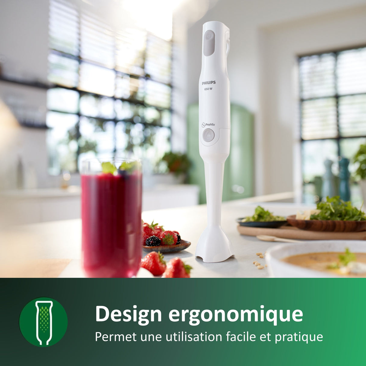 Mixeur plongeant - PHILIPS - HR2531 - 650W - Avec bol - Blanc