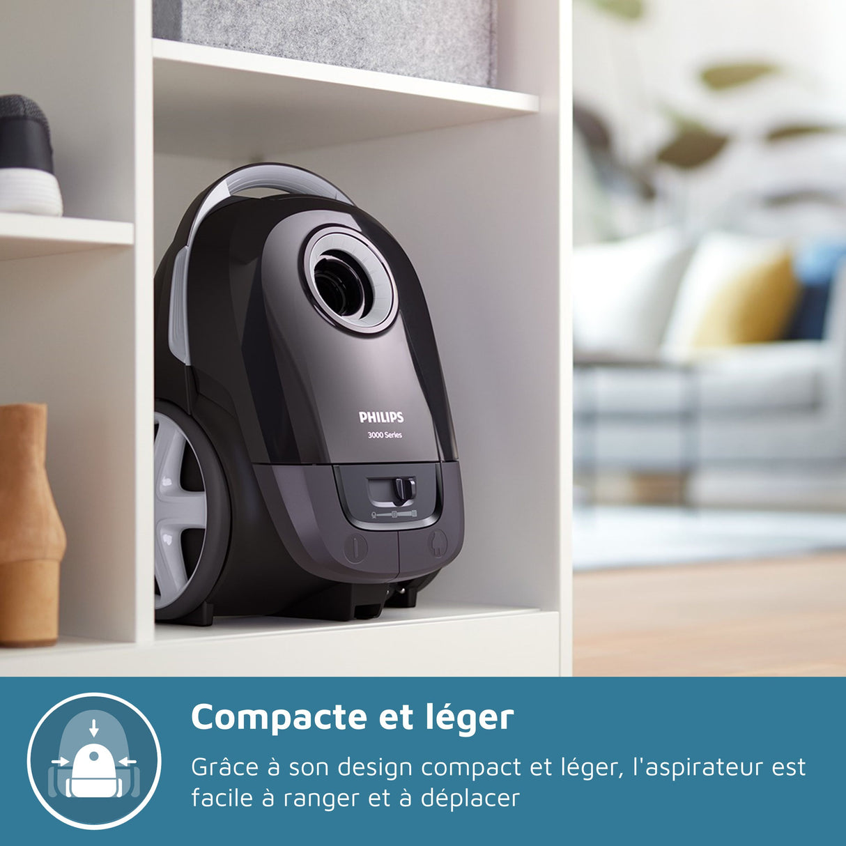 Aspirateur avec sac - PHILIPS - XD3112/09 - Série 3000 Performer Compact - 900W - 79db - Noir