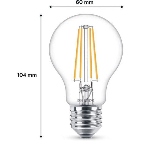 Philips, pack de 6 ampoules E27 LED transparentes 60W, blanc chaud