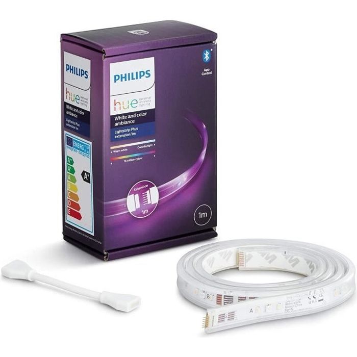 Philips Hue White & Color Ambiance Indoor LightStrips extension 1m, V4, fonctionne avec Alexa, Google Assistant et Apple Homekit