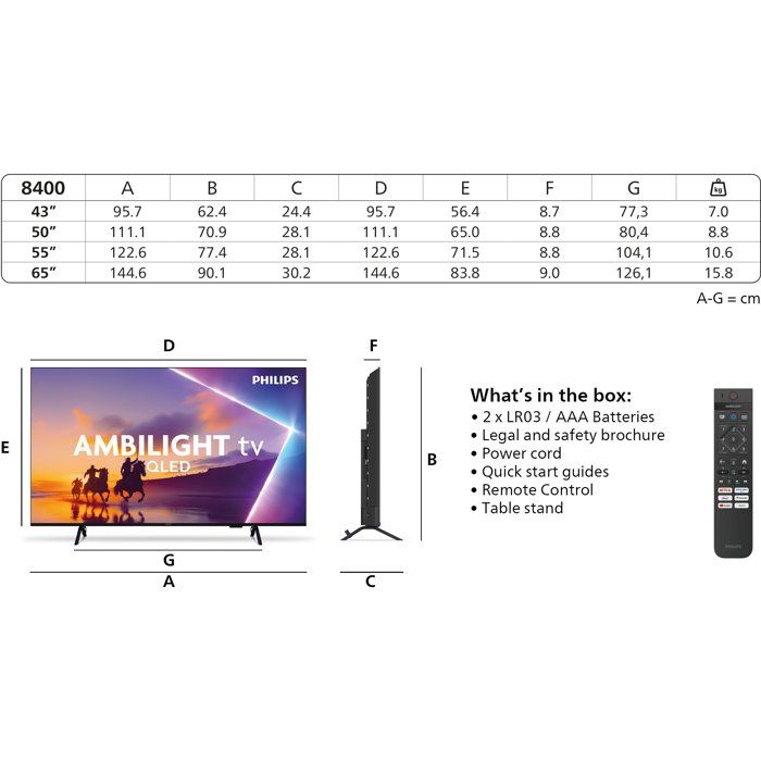 Philips 55PUS8400 Ambilight - TV QLED 55 (139 cm) - 4K UHD 3840x2160 - Dolby Atmos - Smart TV - 3xHDMI