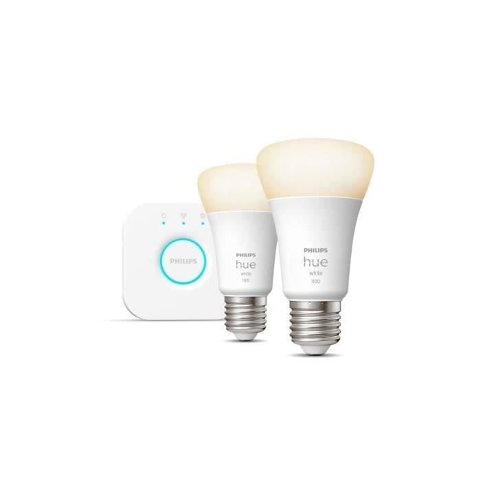 Ampoules connectées Philips Hue Kit de démarrage ampoule connectée White 9.5 Watt E27 x2 + Philips Hue Bridge