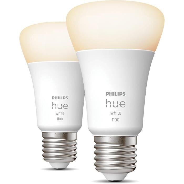 Lot de 2 ampoules LED connectée - PHILIPS HUE White - 929002469205 - E27 - Equivalent 75 W - 1100 lumens - Bluetooth
