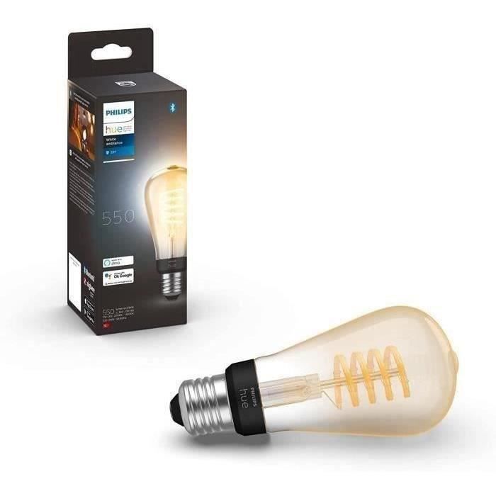 Philips Hue White Ambiance, ampoule LED connectée E27 Filament ST64, compatible Bluetooth, fonctionne avec Alexa, Google et Homekit