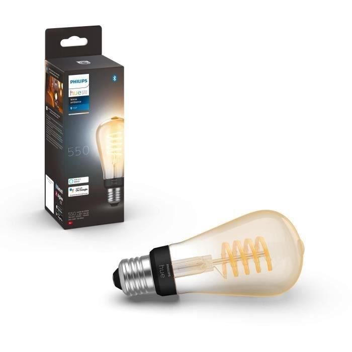 Philips Hue White Ambiance, ampoule LED connectée E27 Filament ST64, compatible Bluetooth, fonctionne avec Alexa, Google et Homekit