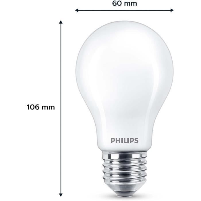 Ampoule LED - PHILIPS - Classic - 60 W - A60 E27 - Blanc chaud - Non dimmable x 3