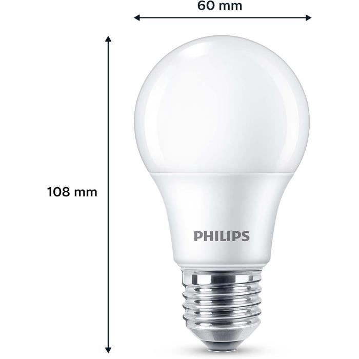 Ampoule LED - PHILIPS - 60 W - E27 - Blanc chaud - Dépolie - Non-Dimmable - 3 pieces