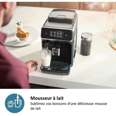 Machine a café Expresso broyeur - PHILIPS - EP2225/10 - Série 2200 - mousseur a lait - 2 cafés - Broyeur céramique - Noir brillant