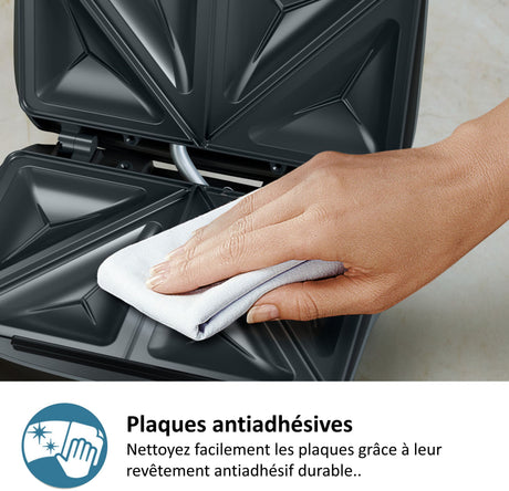 Croque monsieur - PHILIPS - HD2331/90 - Série 3000 - 750W - Plaques croque-monsieur toaster - Noir