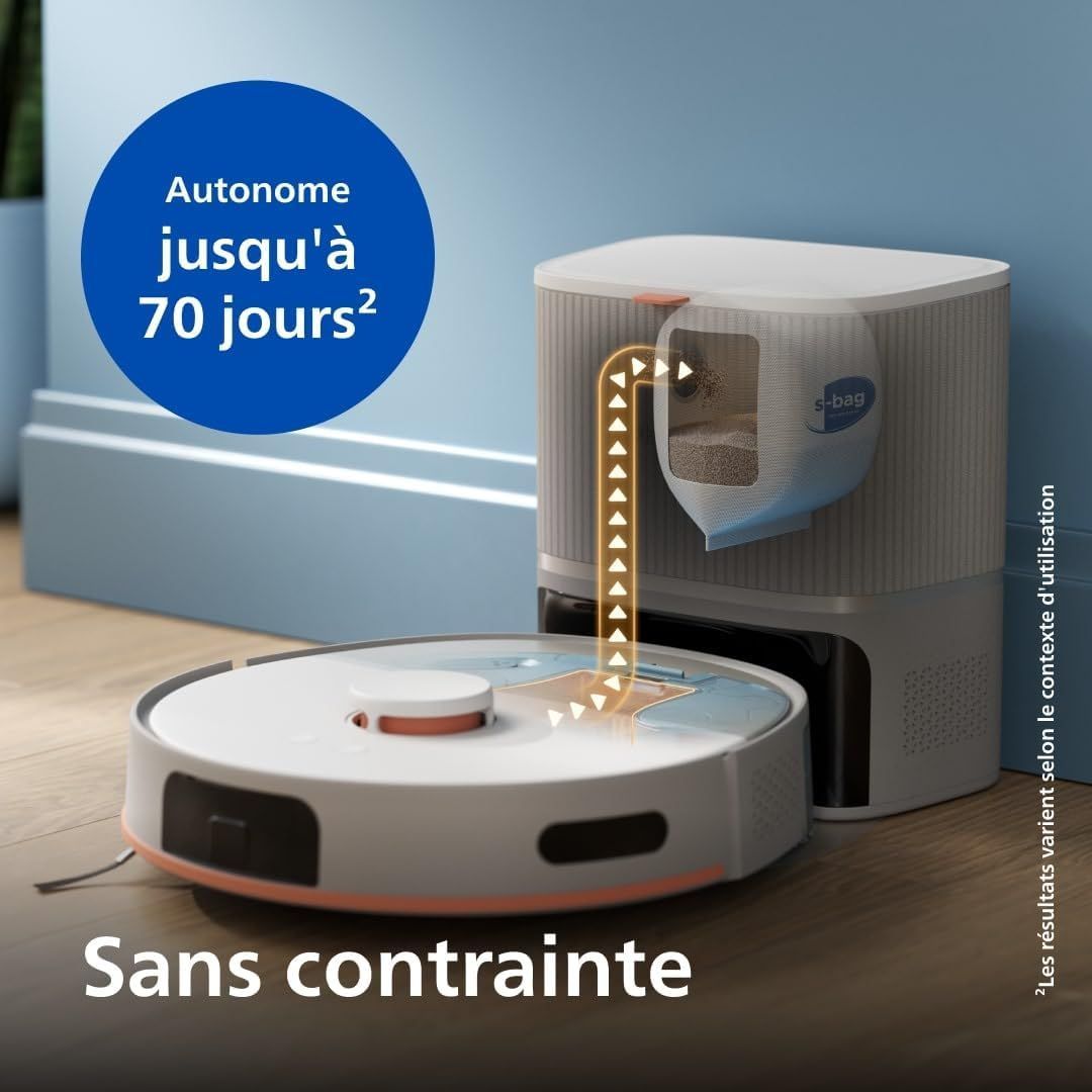 Aspirateur robot laveur avec station - PHILIPS - XU5100/20 - Série 5000 - 10 000 Pa - = 66 dB - Beige