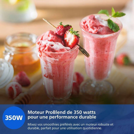 Blender mixeur - PHILIPS - HR2670/01 - Série 3000 - Blanc - Gourde Blend & Go 0,6L - 350W
