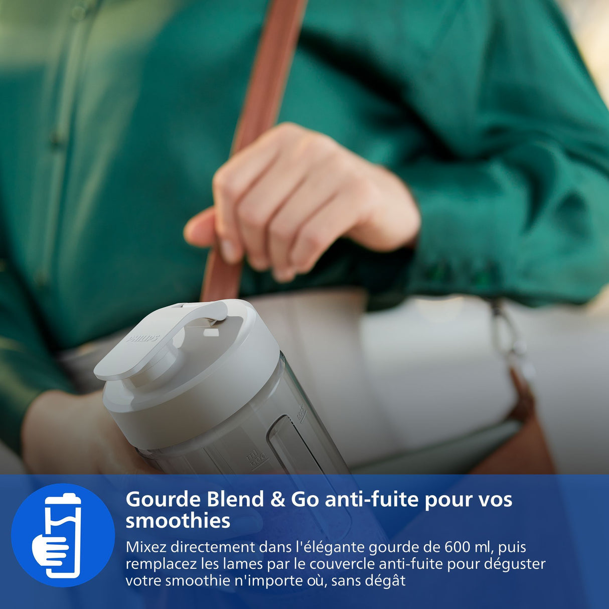 Blender mixeur - PHILIPS - HR2670/01 - Série 3000 - Blanc - Gourde Blend & Go 0,6L - 350W