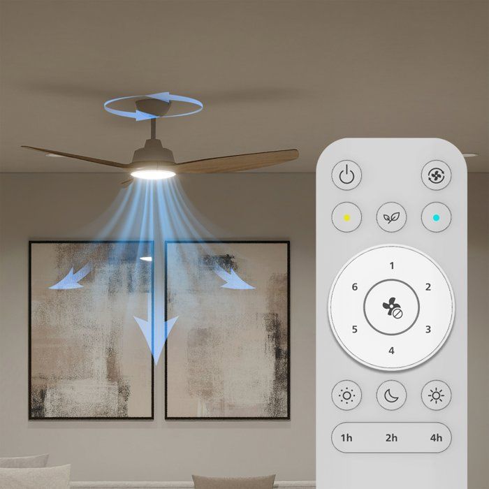 Ventilateur de plafond - Philips - Olas - Pales fixes - Diametre 132 cm - Blanc/Bois - LED intégrée + télécommande