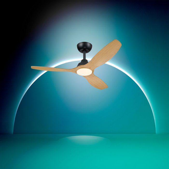 Ventilateur de plafond - Philips - Olas - Pales fixes - Diametre 132 cm - Noir/Bois - LED intégrée + télécommande