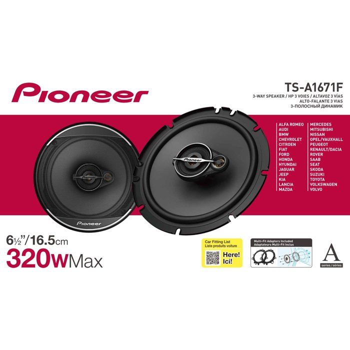 Haut-parleurs voiture coaxiaux 3 voies - PIONEER - TS-A1671F - 16,5 cm - Etrier de fixation - 320 W max