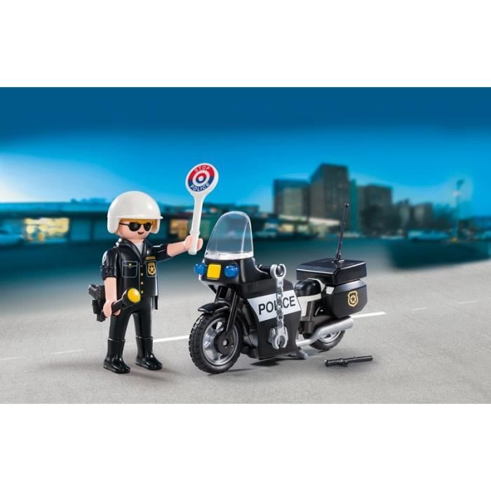 PLAYMOBIL - Valisette Motard de Police - Garçon - 13 éléments - A partir de 4 ans