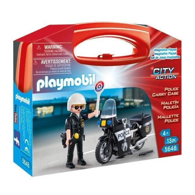 PLAYMOBIL - Valisette Motard de Police - Garçon - 13 éléments - A partir de 4 ans