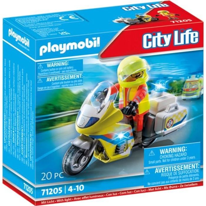 PLAYMOBIL 71205 Urgentiste avec moto, City Action Les Secouristes, effet lumineux, 20 pieces, Des 4 ans