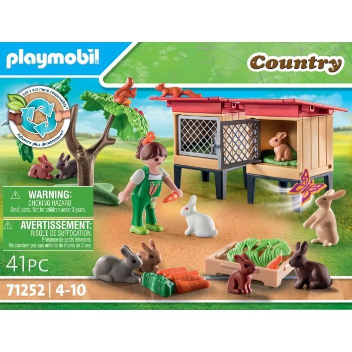 PLAYMOBIL 71252 Enfant avec enclos et lapins, Country La Ferme, Animaux de la ferme, Des 4 ans