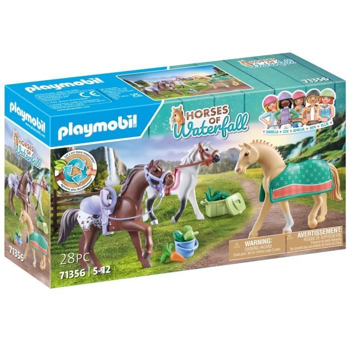 PLAYMOBIL 71356 3 chevaux Morgan, Quarter Horse et Shagya, Horses of Waterfall, 28 pieces, Des 5 ans