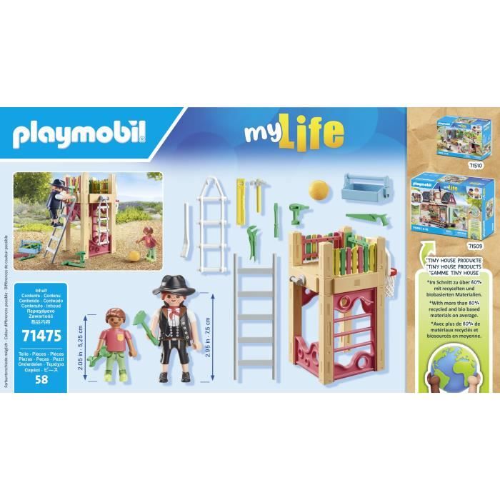 PLAYMOBIL 71475 Charpentier avec tourelle de jeu - My Life - 58 pieces - Jeu de rôle créatif