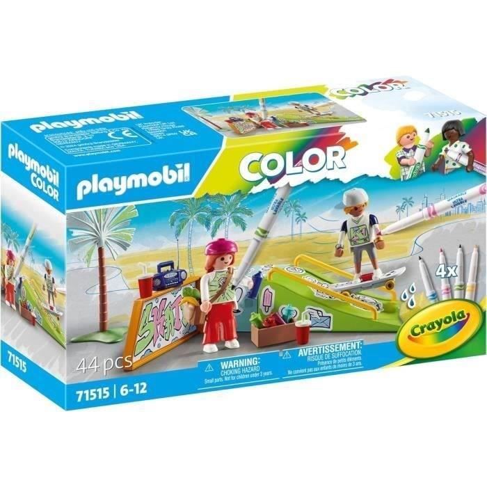 PLAYMOBIL 71515 Skateurs avec rampe, Color, 44 pieces, avec crayons Crayola, Des 6 ans