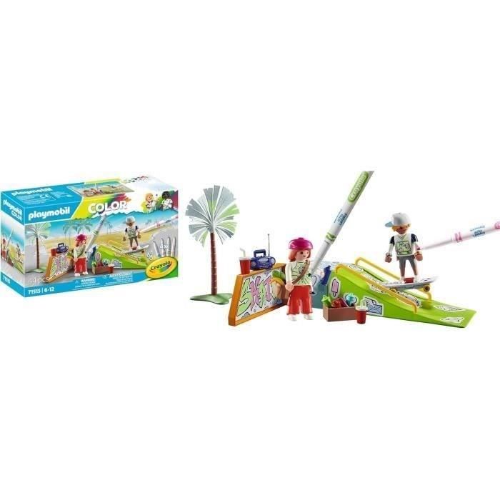 PLAYMOBIL 71515 Skateurs avec rampe, Color, 44 pieces, avec crayons Crayola, Des 6 ans
