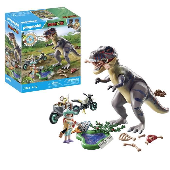 PLAYMOBIL 71524 Explorateur avec moto et tyrannosaure, Dinos, 46 pieces, Des 4 ans