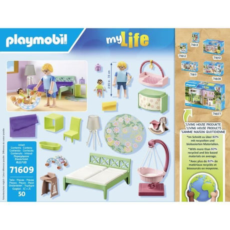 PLAYMOBIL 71609 Chambre de parents avec berceau suspendu, Maison d'architecte, My Life, 50 pieces, Des 4 ans