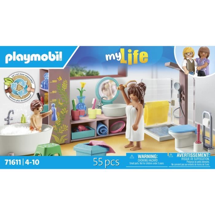 PLAYMOBIL 71611 Salle de bains avec douche et baignoire, My Life, Maison d'architecte, 55 pieces, Des 4 ans
