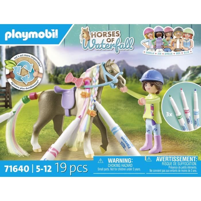 PLAYMOBIL 71640 Cavaliere avec criniere de cheval a colorier, Horses of Waterfall, 19 pieces Des 5 ans