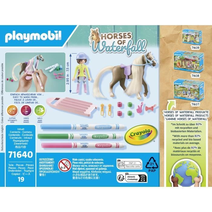 PLAYMOBIL 71640 Cavaliere avec criniere de cheval a colorier, Horses of Waterfall, 19 pieces Des 5 ans