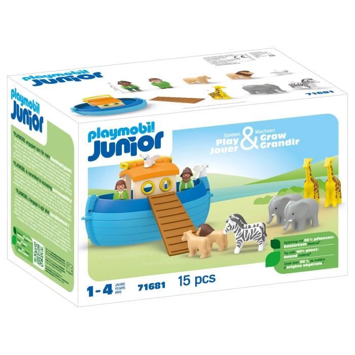 PLAYMOBIL Junior 71681 Arche de Noé transportable, Comprend un bateau flottant et animaux, Des 1 an