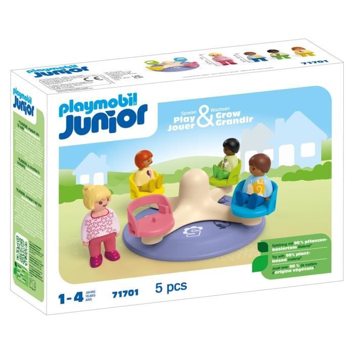 PLAYMOBIL Junior 71701 Enfants et tourniquet, Comprend quatre personnages et un tourniquet, Des 1 an