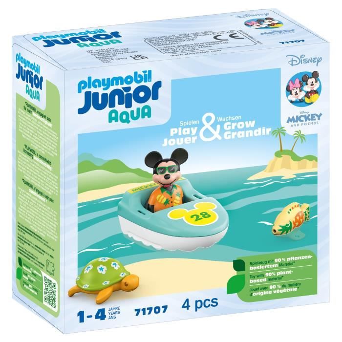 PLAYMOBIL Junior 71707 Mickey avec bateau, Flotte dans l'eau, Jouet pour le bain, Junior & Disney, Des 12 mois